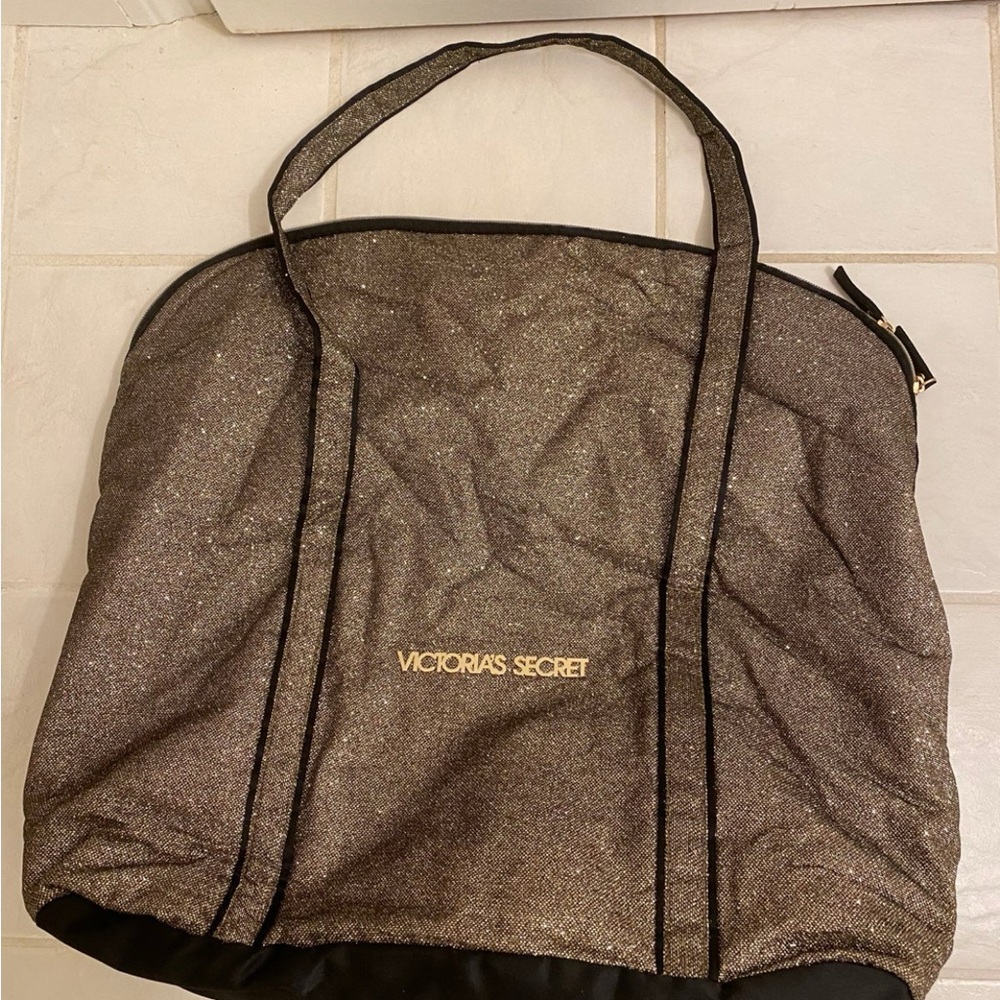 Victoria's Secret Glittery Black and Gold Travel Bag